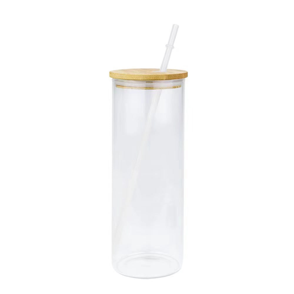 550ml Glass Cup With Bamboo Lids and Straw Transparent Bubble Tea Cup –  BlueBalsamApothecary