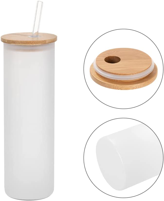 Tan & Tipsy” Frosted Glass Tumbler w/Bamboo Lid & Straw
