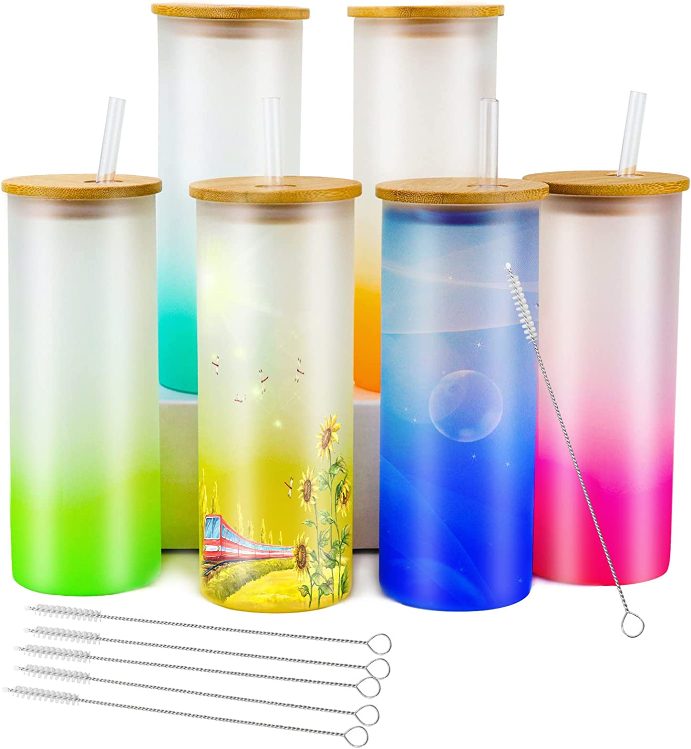 MHM 20oz Glass Sublimation Tumblers Sublimation Glass Tumbler Skinny  Frosted 20oz with Bamboo Lid and Straw Sublimation Cups Frosted Glass  Sublimation