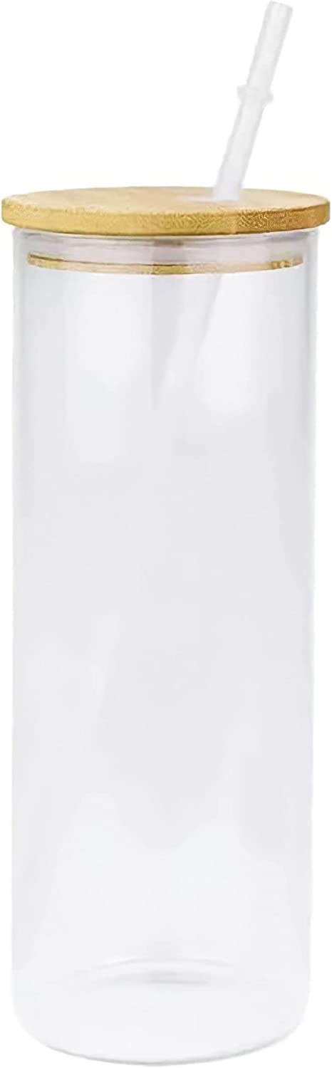 Sublimation Glass Skinny Tumbler Frosted White With Bamboo Lid And Gla –  PYD LIFE